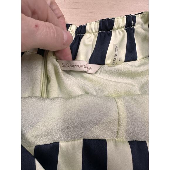 Soft Surroundings Sz Small Green Navy Blue Striped Chevron A-Line Full Skirt - Picture 3 of 9